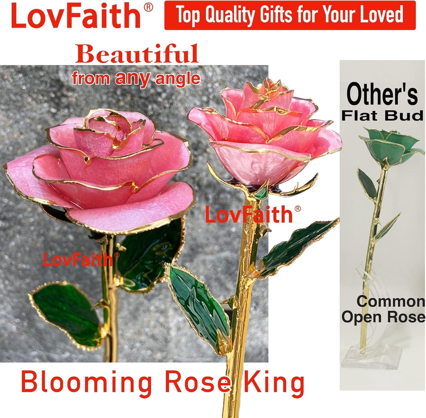 24K Gold Dipped Real Rose with Crystal Stand, Anniversary Valentines Day Romantic Gift for Her Wife Mom