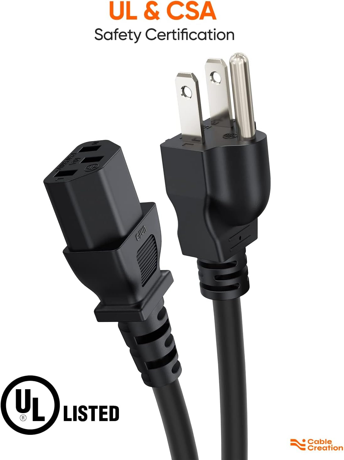[2-Pack] 1 Feet 18 AWG Universal Power Cord for NEMA 5-15P to IEC320C13 Cable, 0.3M / Black