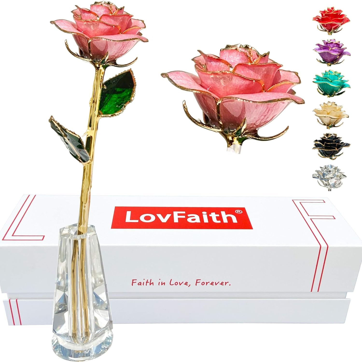 24K Gold Dipped Real Rose with Crystal Stand, Anniversary Valentines Day Romantic Gift for Her Wife Mom