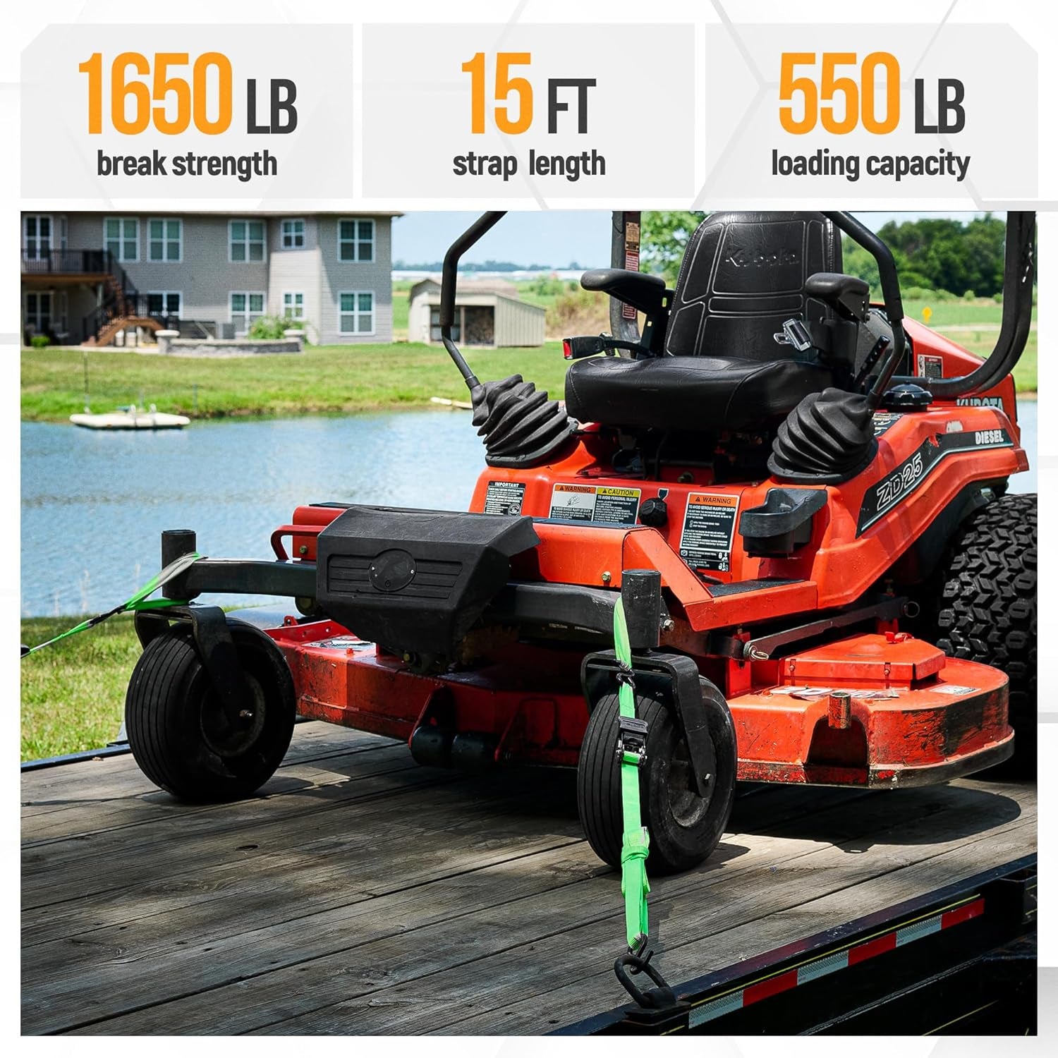 Ratchet Straps, Tie down Strap Set 1650Lb Break Strength, 4 Pack 15Ft X 1In, 4 Soft Loops, Moving Straps Tie Downs, Cargo Cam Buckles for Trucks, Carry Bag, for Men