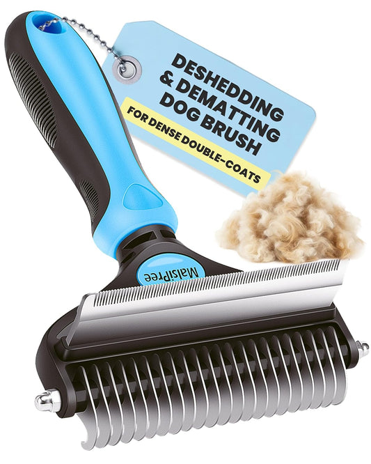 Dog Grooming Brush for Shedding - 2 in 1 Deshedding Tool and Undercoat Rake for Long and Short Haired Dogs with Double Coat - Dematting Comb and Pet Hair Deshedder Supplies (Large, Blue)