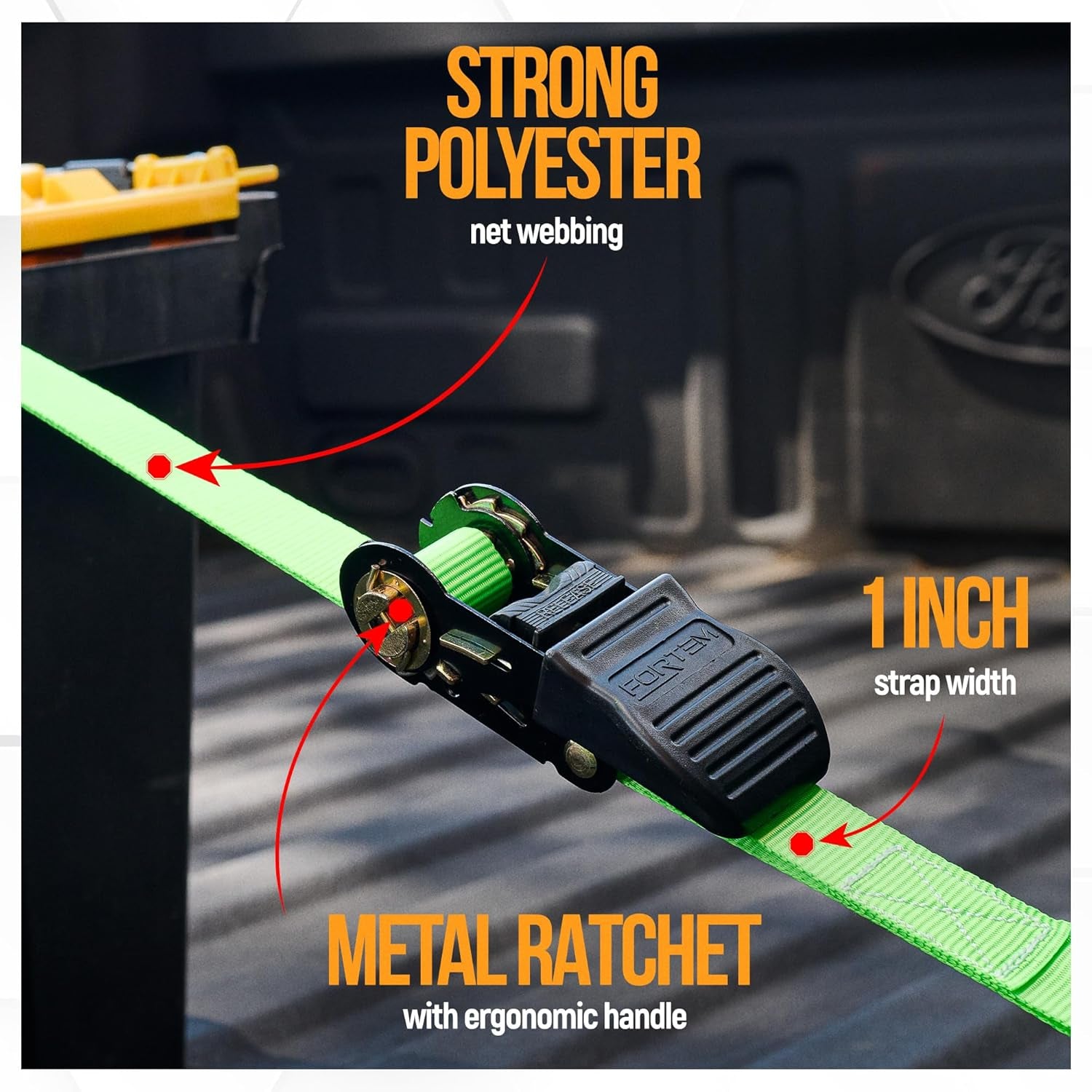 Ratchet Straps, Tie down Strap Set 1650Lb Break Strength, 4 Pack 15Ft X 1In, 4 Soft Loops, Moving Straps Tie Downs, Cargo Cam Buckles for Trucks, Carry Bag, for Men